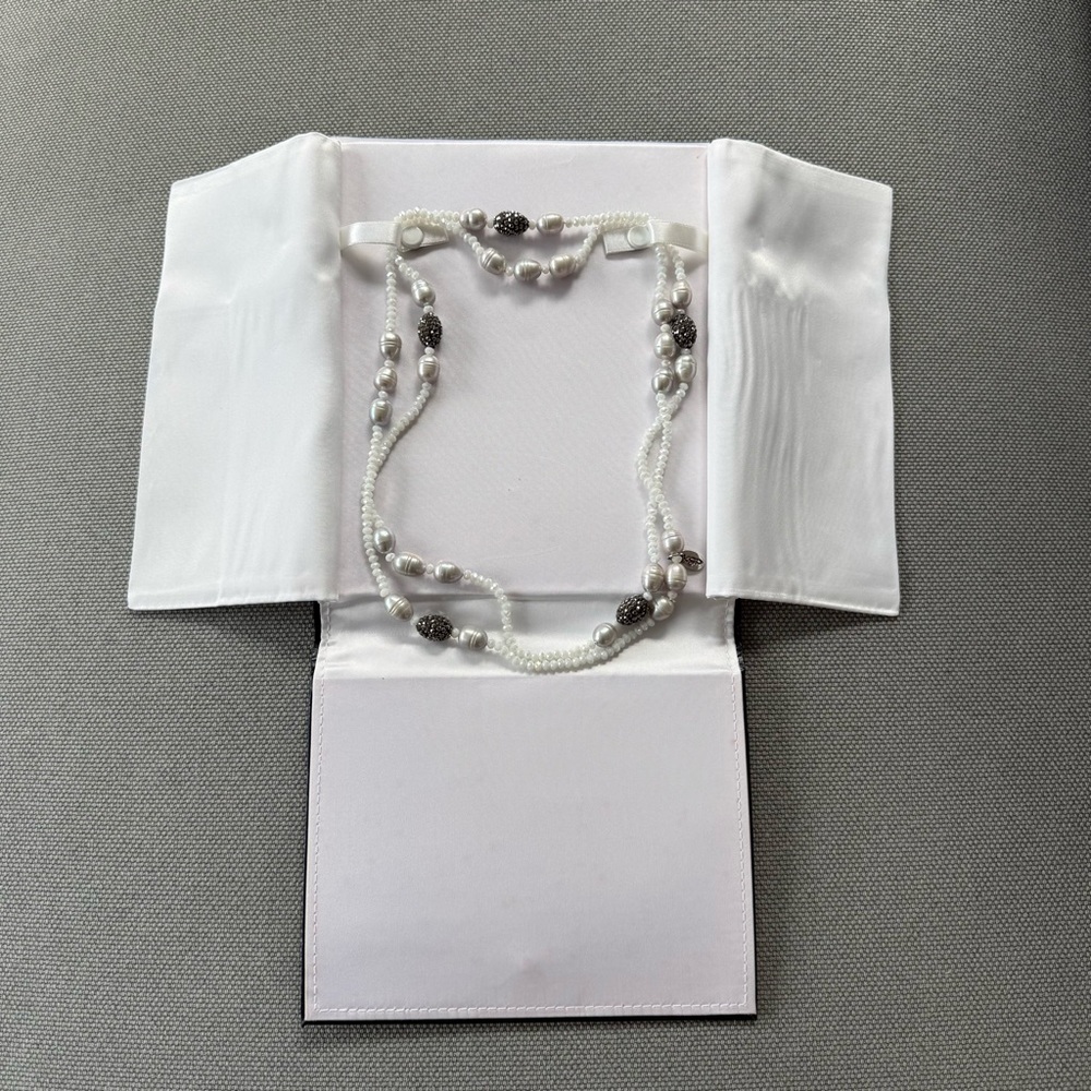 White and Silver Beaded Double Strand Necklace